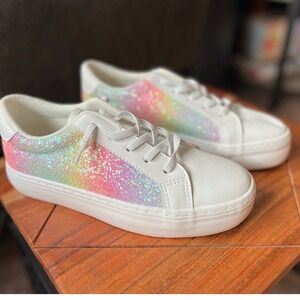 Glitter Rainbow Sneakers White Lace Up Casual Shoes‎ Women's Size EU 38/US 7.5
